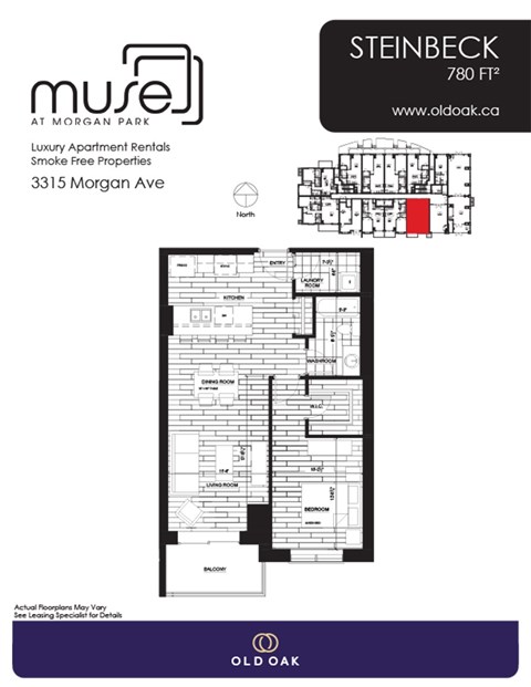 Floor plan for 1 bed, 1 bath, 780 sqft